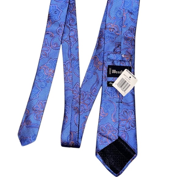 Westbury London Men’s Necktie 100% Silk USA Blue Textured Paisley Luxury Tie NWT - Picture 5 of 5